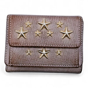 JIMMY CHOO Metallic Leather Gold Stars Tri-Fold Wallet 40718070